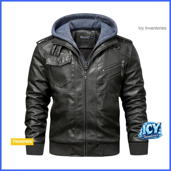 Other - Men's Faux Leather Jacket Lapel Zip-Up Slim Fit Coat